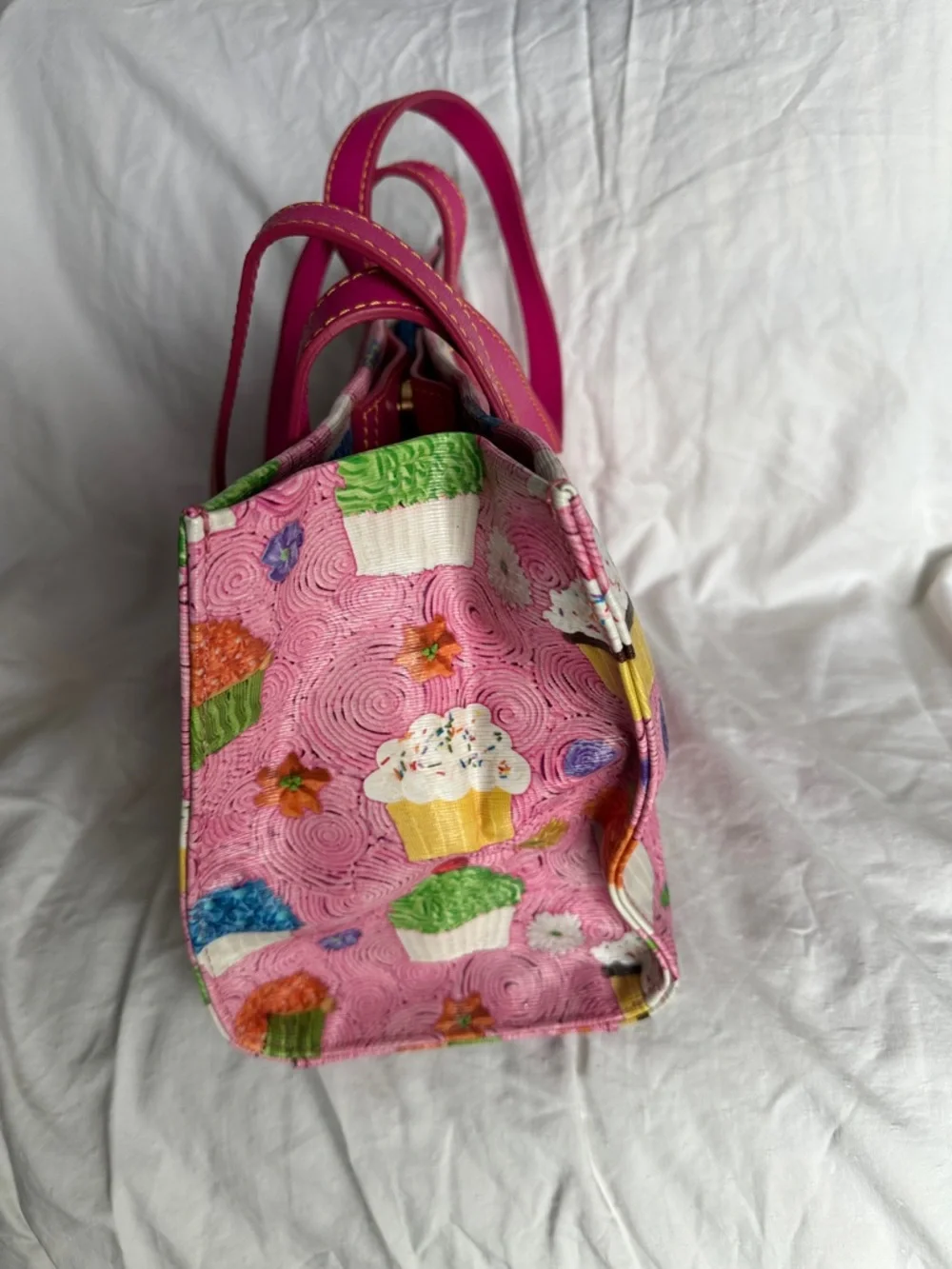 Pink Cupcake Print Tote Bag with Hot Pink Handles - Picture 2 of 10